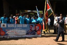 The Ag. VC Prof. Isaac Mbeche flags off the walk marking World Aids Day 2019