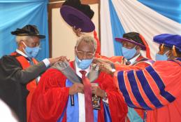 three former Vc's robing Prof. Kiama durin his installation 